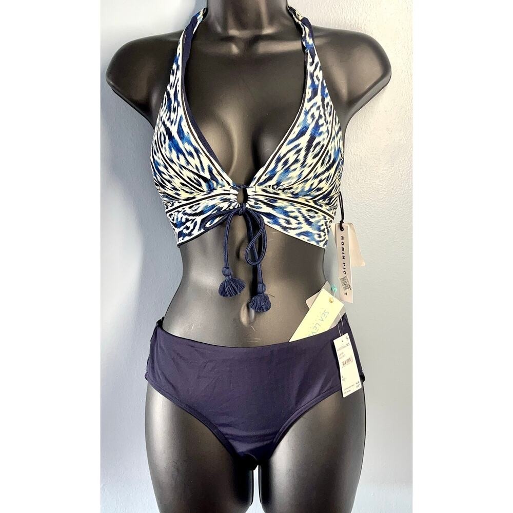 Robin Piccone 2 pc swimsuit Aabra Triangle Top Lapi szXS & navy blue bottom sz 4